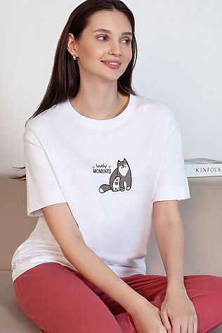 VILATTE Футболка с принтом свободная из премиального 100% хлопка #1237731