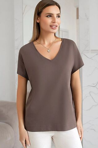VILATTE Свободная футболка с V-вырезом и цельнокроеным рукавом из 100% хлопка #1237744