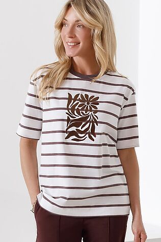 VILATTE Свободная футболка в широкую полоску с принтом из премиального хлопка с эластаном #1237970