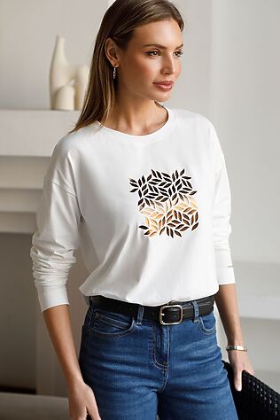 VILATTE Лонгслив с принтом из премиального хлопка с эластаном #1237974