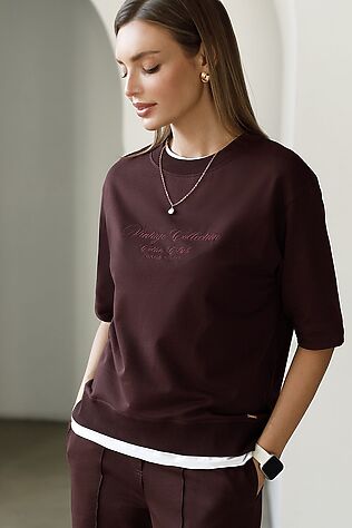 VILATTE Футболка свободная с принтом из футера двухнитки с эластаном #1237980