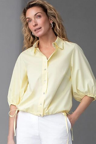 VILATTE Укороченная блузка с рукавами буфами и с кулиской по низу из эластичного хлопка #1239313