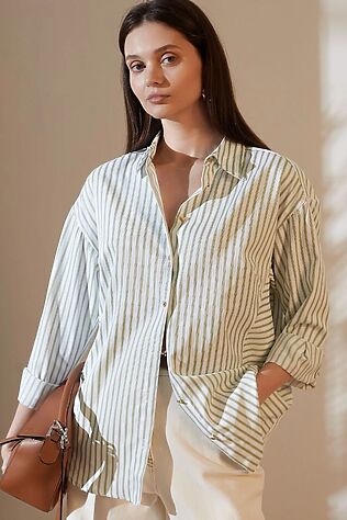 VILATTE Блузка свободного силуэта в тонкую полоску из эластичного хлопка #1239316