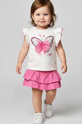 PLAYTODAY Комплект детский трикотажный для девочек: джемпер (футболка), юбка-шорты #1240076