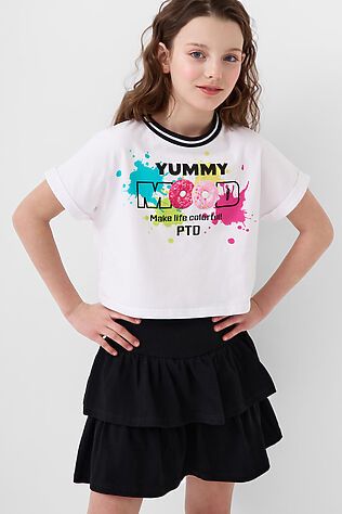 PLAYTODAY Комплект трикотажный для девочек: джемпер (футболка), юбка-шорты #1240346