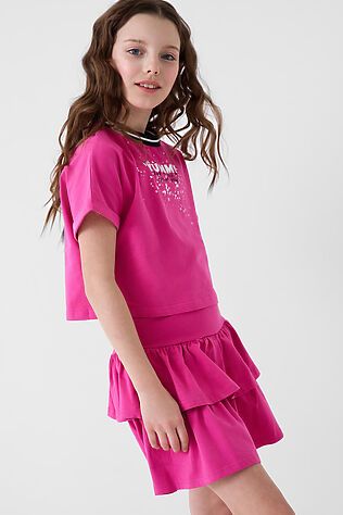 PLAYTODAY Комплект трикотажный для девочек: джемпер (футболка), юбка-шорты #1240350