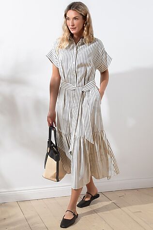 VILATTE Платье в полоску А-силуэта с поясом из легкого хлопкового поплина #1242310