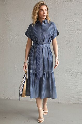 VILATTE Платье в полоску А-силуэта с поясом из легкого хлопкового поплина #1242311