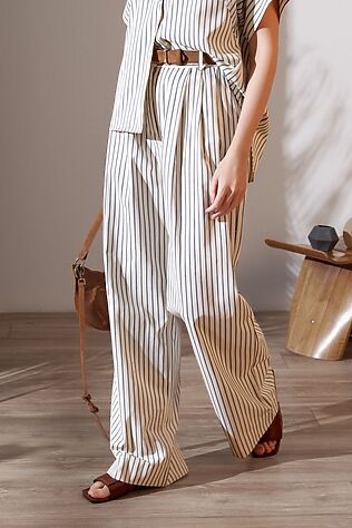 VILATTE Брюки палаццо в полоску из легкого хлопкового поплина #1242312