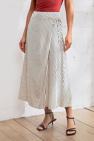 VILATTE Юбка миди на запАх в полоску из легкого хлопкового поплина #1242314