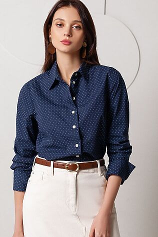VILATTE Блузка свободного силуэта в мелкий горошек из эластичного хлопка #1242325
