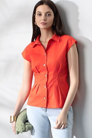 VILATTE Блузка приталенного кроя с коротким рукавом из легкого хлопкового поплина #1242327