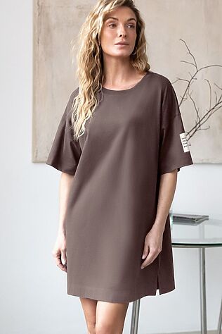 VILATTE Свободное платье-футболка с разрезами и принтом из 100% хлопка #1242339