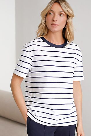 VILATTE Свободная футболка в полоску из премиального хлопка с эластаном #1242406