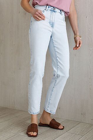 VILATTE Укороченные джинсы c декоративной стиркой из эластичного плотного денима #1242425