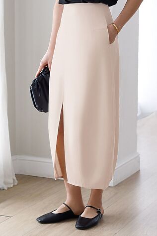 VILATTE Юбка тюльпан с разрезом скроенная по косой из плотного лиоцелла #1242727