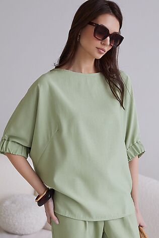 VILATTE Свободная блузка с вырезом лодочка из плотного лиоцелла #1242734