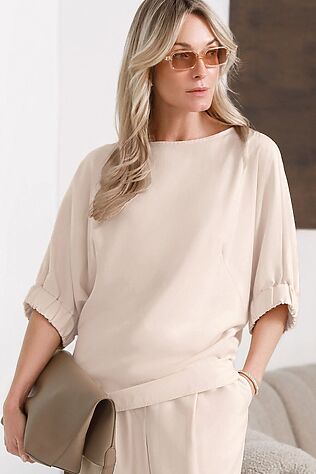 VILATTE Свободная блузка с вырезом лодочка из плотного лиоцелла #1242735