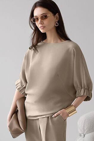 VILATTE Свободная блузка с вырезом лодочка из плотного лиоцелла #1242736