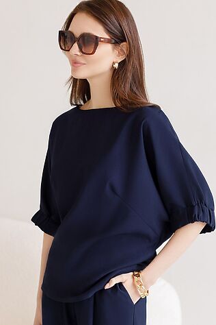 VILATTE Свободная блузка с вырезом лодочка из плотного лиоцелла #1242737