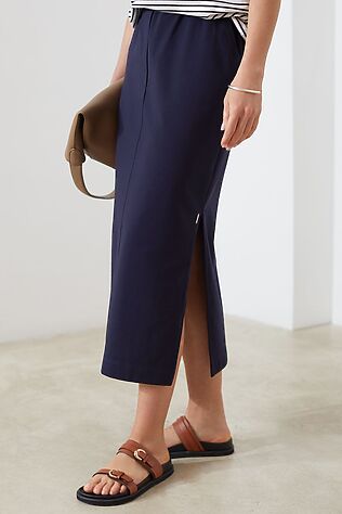 VILATTE Юбка миди на резинке с разрезами из футера двухнитки с эластаном #1242747