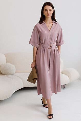 VILATTE Платье-рубашка А-силуэта с поясом и карманами из плотного лиоцелла #1243863