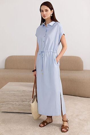 VILATTE Платье-рубашка с кулиской на талии из плотного лиоцелла #1243865