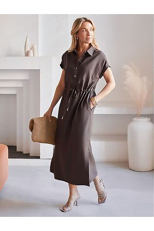 VILATTE Платье-рубашка с кулиской на талии из плотного лиоцелла #1243866