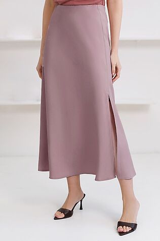 VILATTE Юбка миди с разрезом скроенная по косой из плотного лиоцелла #1243880