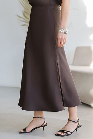 VILATTE Юбка миди с разрезом скроенная по косой из плотного лиоцелла #1243881