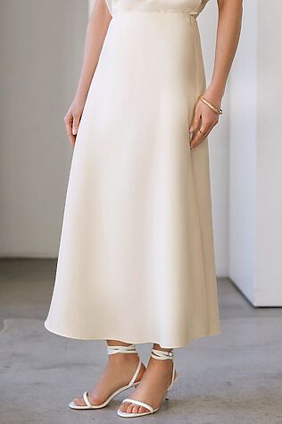 VILATTE Юбка миди с разрезом скроенная по косой из плотного лиоцелла #1243882