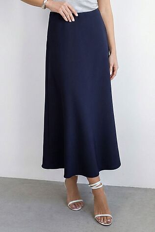 VILATTE Юбка миди с разрезом скроенная по косой из плотного лиоцелла #1243884