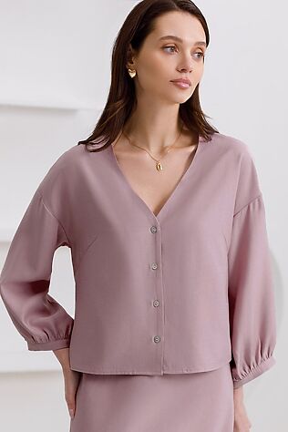 VILATTE Укороченная блузка с V вырезом из плотного лиоцелла #1243892