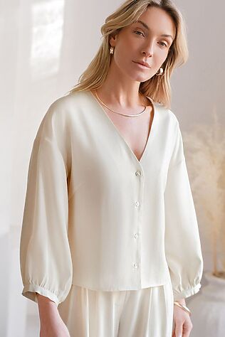 VILATTE Укороченная блузка с V вырезом из плотного лиоцелла #1243894