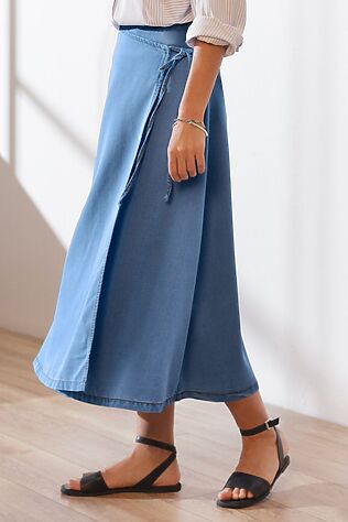 VILATTE Юбка миди на запах А-силуэта из джинсового лиоцелла #1243903