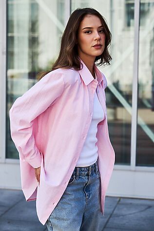 НАТАЛИ Рубашка оверсайз в полоску хлопковая #1244089