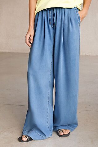 VILATTE Брюки-палаццо с поясом на резинке из джинсового лиоцелла #1244260