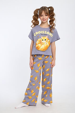 НАТАЛИ Пижама с брюками для девочки Котенок-круассан арт. ПД-015-084 #1245581
