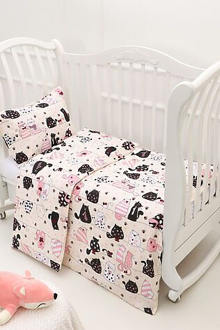 НАТАЛИ КПБ с простыней на резинке арт. КПБ-ПР/котики на бежев #878546