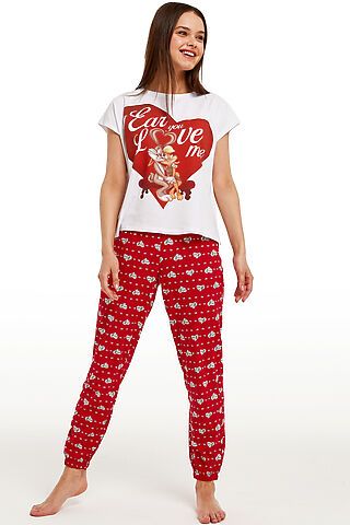 Комплект фуфайка (футболка), брюки жен Crazy Getup by Juno "Looney Tunes" AW20GJ0513 белый/красный НАТАЛИ
