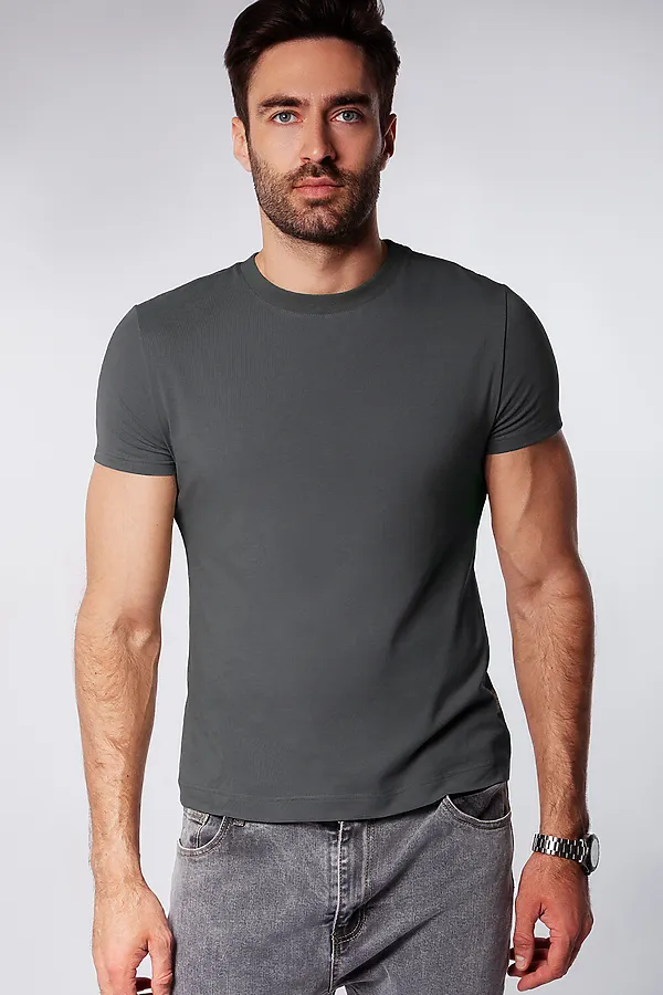 Футболка slim fit  из премиального хлопка с эластаном ВИЛАТТЕ, т.серый - фото 1