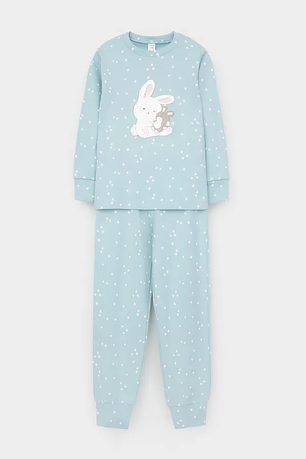 Пижама CROCKID, голубой,цветочные снежинки - фото 1