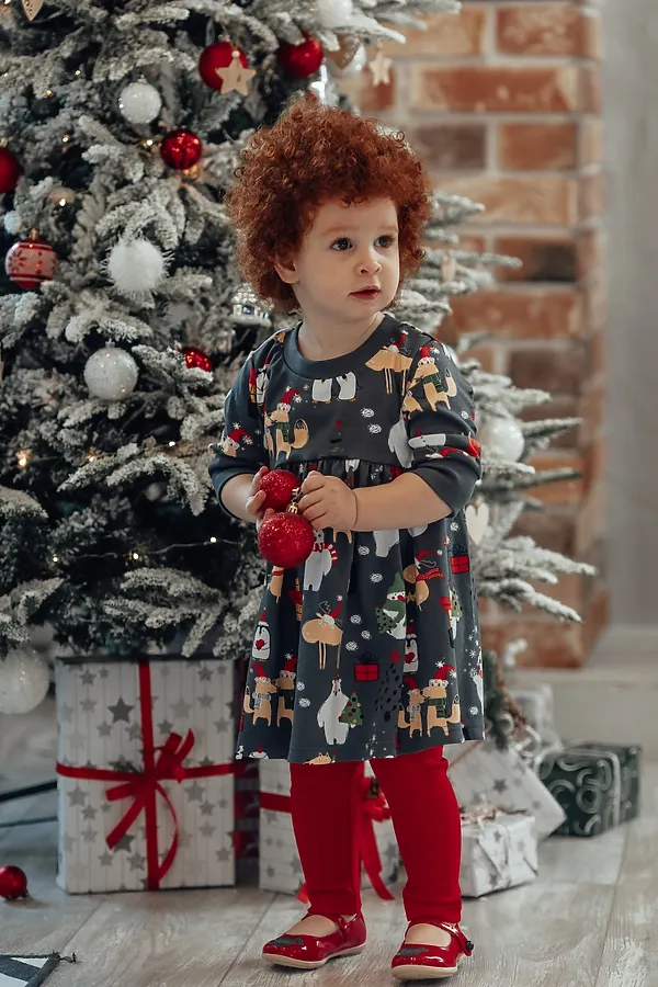Комплект (Платье+Легинсы+Колпак) BABY BOOM, звери на графите - фото 1