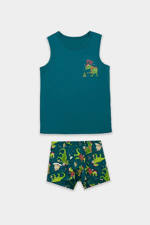 Комплект (Майка+Трусы) MARK FORMELLE, т.зеленый +тирексы на т.зеленом - фото 1