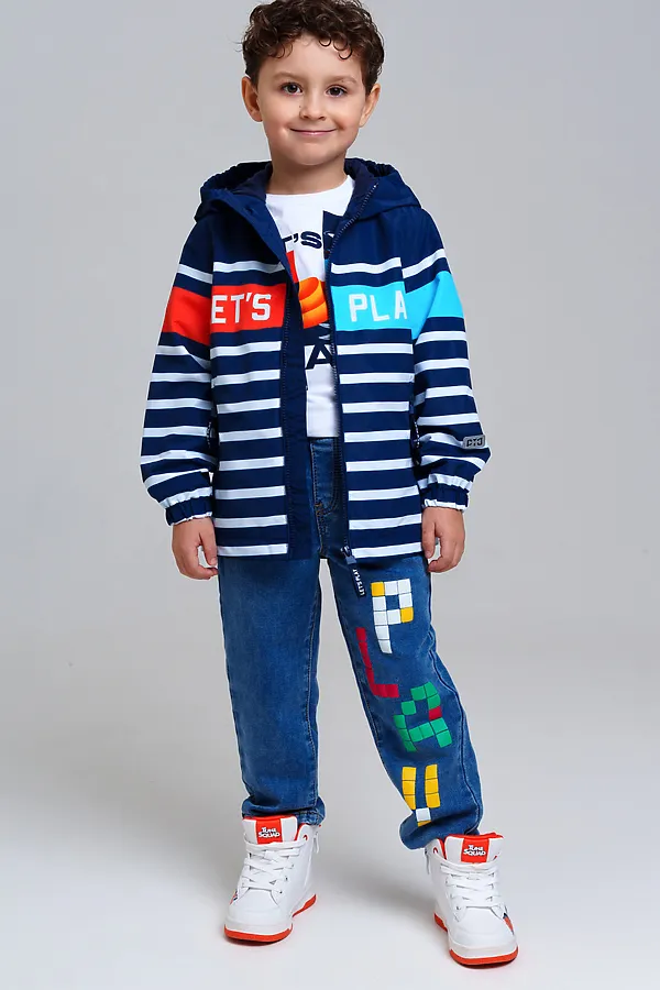 Куртка текстильная с полиуретановым покрытием для мальчиков (ветровка) PLAYTODAY, тёмно-синий,оранжевый,голубой - фото 1