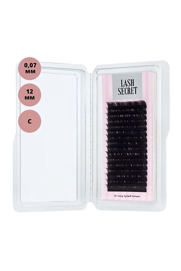Lash Secret Ресницы для наращивания, одна длина, 16 линий, 0,07/C/12 мм, чёрный KRISTALLER, чёрный - фото 1