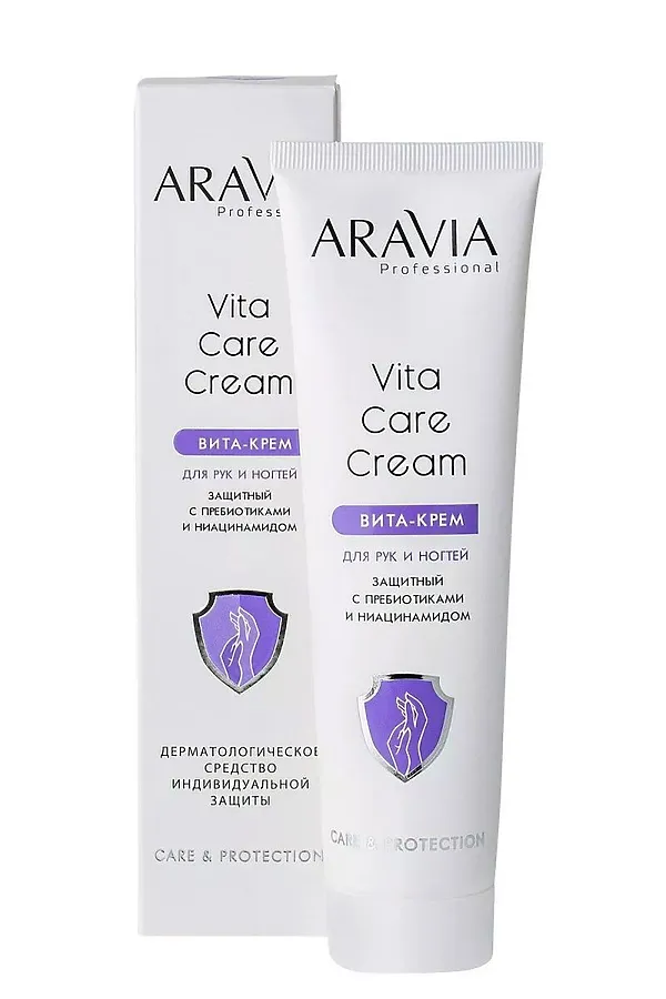 Aravia Крем для рук и ногтей защитный с пребиотиками и ниацинамидом / Vita Care Cream, 100 мл KRISTALLER, белый - фото 1