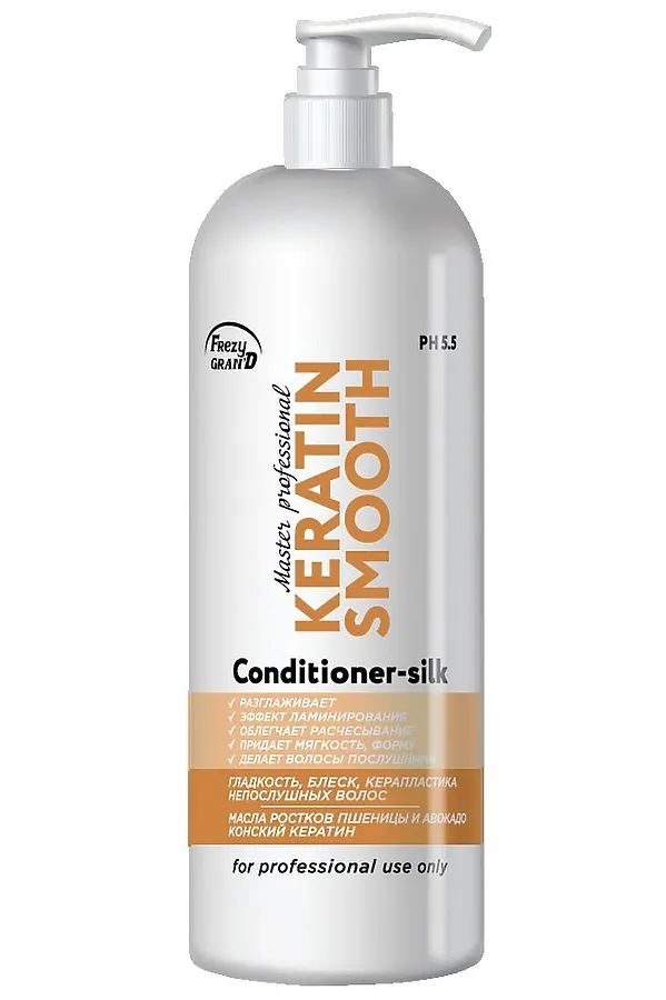 Frezy Grand Кондиционер разглаживание, ламинирование, керапластика волос / Keratin Smooth Conditioner-silk PH 5.5, 1000 мл KRISTALLER, белый - фото 1