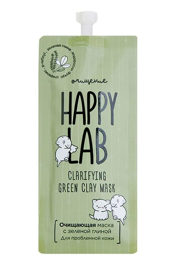 Happy Lab Очищающая маска для молодой кожи с зеленой глиной / Cleansing Mask With Green Clay, 20 мл KRISTALLER, зелёная глина - фото 1