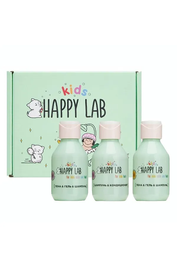 Happy Lab Kids Подарочный набор для детей: гель для душа, пена, шампунь / Kids Mini, 100 мл x 3 KRISTALLER, зеленый - фото 1